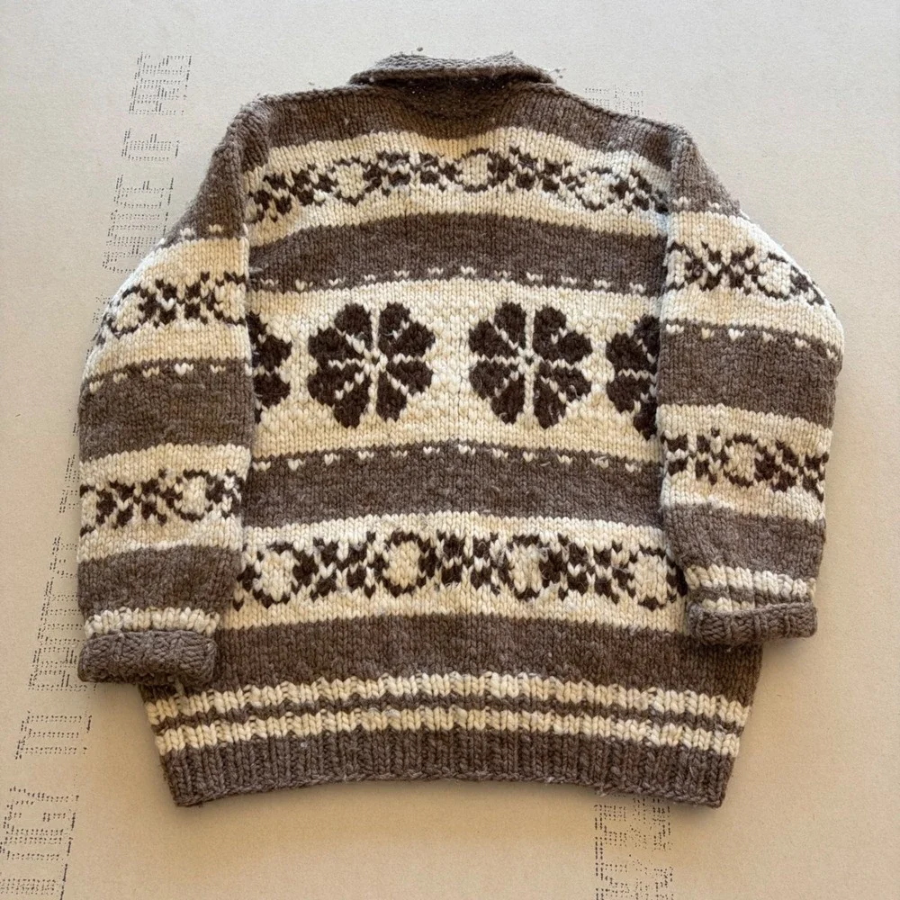 Vintage Cowichan Indian Hand Knit Wool Sweater Jacket